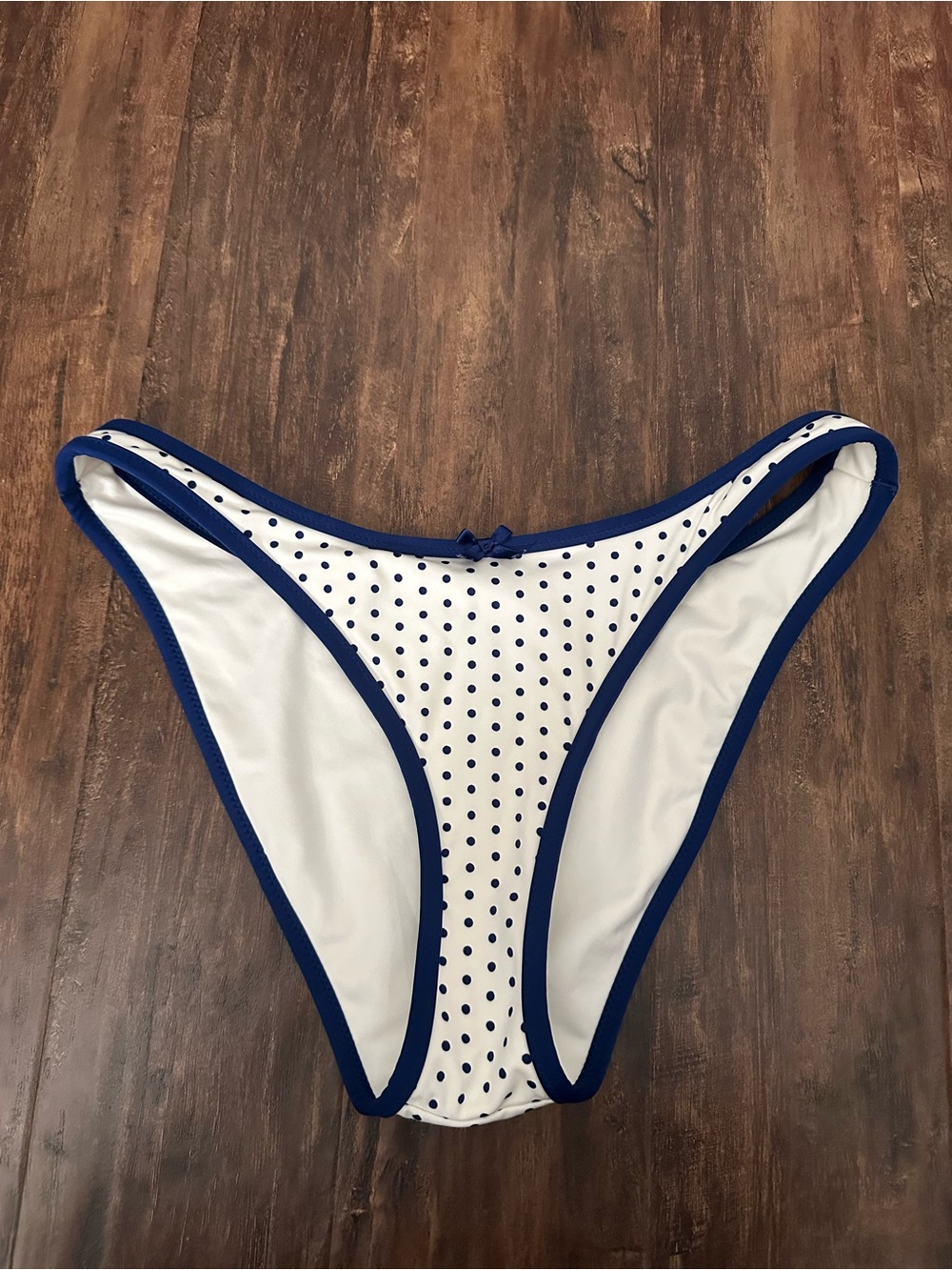 Victoria's Secret White Polka Dot Bikini Bottom with Navy Trim